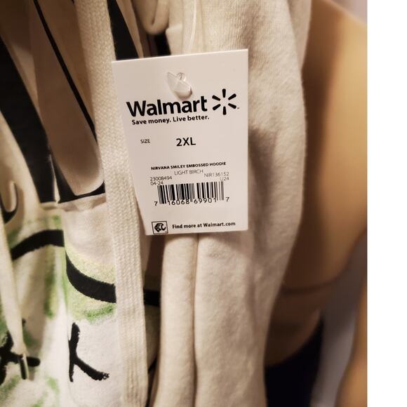 Nirvana Pullover Hoodie Light Birch Smiley Embossed Beige 2XL NWT - Picture 6 of 6